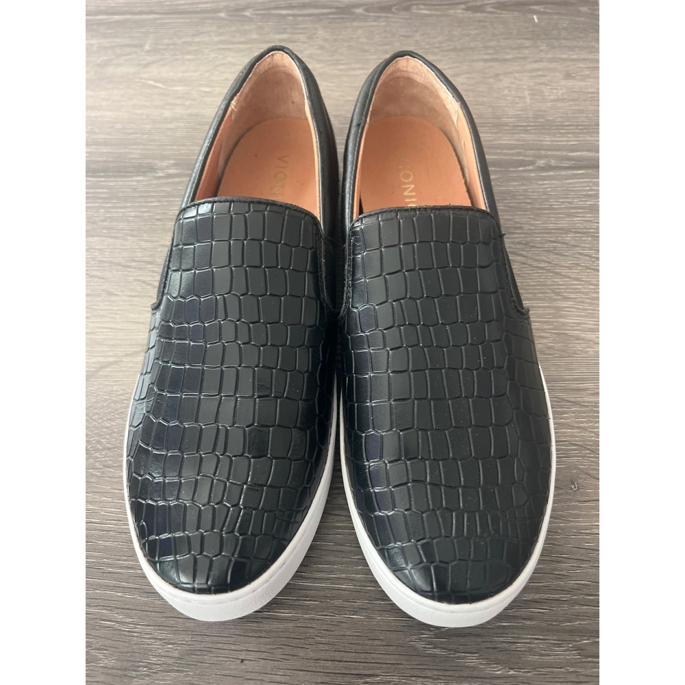 Vionic Women's  Demetra Croc Black Leather Slip On Orthotic Comfort Sneakers 9.5